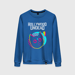 Свитшот хлопковый женский Hollywood Undead rock star cat, цвет: синий