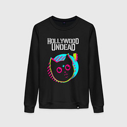 Свитшот хлопковый женский Hollywood Undead rock star cat, цвет: черный