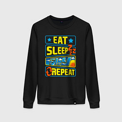 Свитшот хлопковый женский Eat sleep fly, цвет: черный