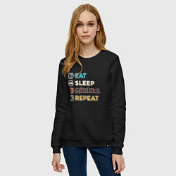 Свитшот хлопковый женский Eat sleep roblox repeat art, цвет: черный — фото 2