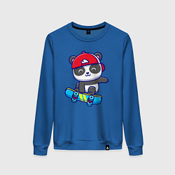 Свитшот хлопковый женский Panda skater, цвет: синий