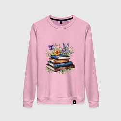 Женский свитшот Стопка книг с полевыми цветами