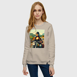 Свитшот хлопковый женский Mona Lisa on a motorcycle - ai art, цвет: миндальный — фото 2