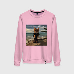Свитшот хлопковый женский Пляжный котик, цвет: светло-розовый