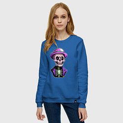 Свитшот хлопковый женский Скелет в фиолетовой шляпе, цвет: синий — фото 2