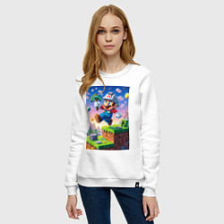 Свитшот хлопковый женский Марио и Майнкрафт - коллаба, цвет: белый — фото 2