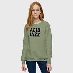 Свитшот хлопковый женский Acid jazz in black, цвет: авокадо — фото 2