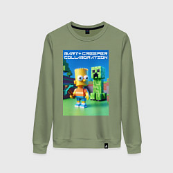 Свитшот хлопковый женский Bart and Creeper - collaboration ai art, цвет: авокадо