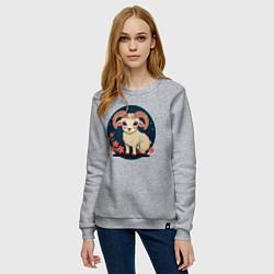 Свитшот хлопковый женский Барашек знак зодиака Овен на фоне цветов, цвет: меланж — фото 2