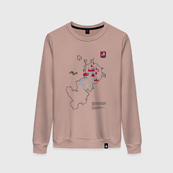 Свитшот хлопковый женский Карта туристических мест Москвы, цвет: пыльно-розовый