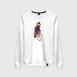 Свитшот хлопковый женский Медведь на велосипеде, цвет: белый
