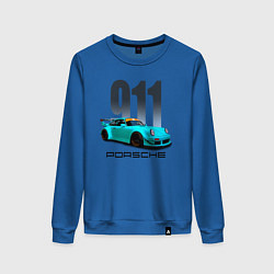 Свитшот хлопковый женский Cпортивный автомобиль Porsche, цвет: синий