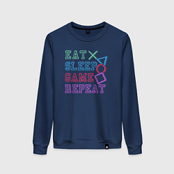 Свитшот хлопковый женский Eat play sleep repeat lettering, цвет: тёмно-синий