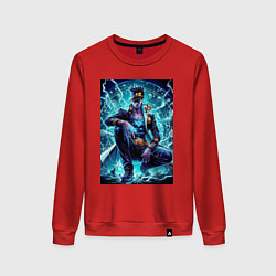 Свитшот хлопковый женский Jotaro Kujo - neon glow ai art, цвет: красный