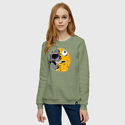 Свитшот хлопковый женский Думающий смайл, цвет: авокадо — фото 2