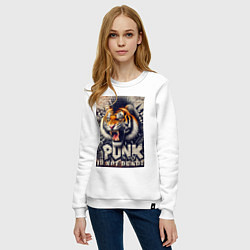 Свитшот хлопковый женский Cool tiger - punks not dead, цвет: белый — фото 2