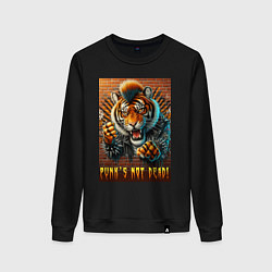 Свитшот хлопковый женский Punks not dead - motto tiger, цвет: черный