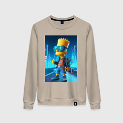 Свитшот хлопковый женский Барт Симпсон в неоновом городе со скейтбордом - не, цвет: миндальный