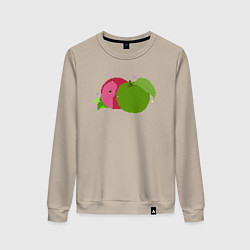 Свитшот хлопковый женский Яблоко пиксель арт, цвет: миндальный