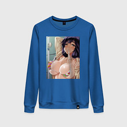 Свитшот хлопковый женский Ahegao секси, цвет: синий