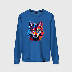 Свитшот хлопковый женский Красочный волк поп арт, цвет: синий
