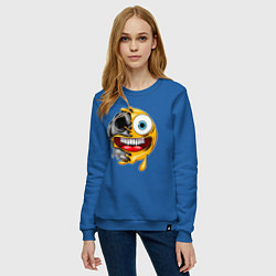 Свитшот хлопковый женский Радостный смайлик, цвет: синий — фото 2