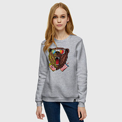 Свитшот хлопковый женский Медведь в кино, цвет: меланж — фото 2