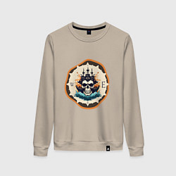 Свитшот хлопковый женский Приключения пиратов, цвет: миндальный