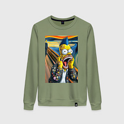 Свитшот хлопковый женский Гомер Симпсон кричит - мем нейросеть, цвет: авокадо