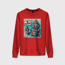 Свитшот хлопковый женский Робот с баллончиком краски - граффити, цвет: красный