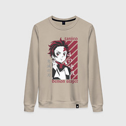 Свитшот хлопковый женский Тандзиро Камадо серьезный Клинок рассекающий демон, цвет: миндальный