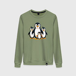 Свитшот хлопковый женский Семья пингвинов, цвет: авокадо
