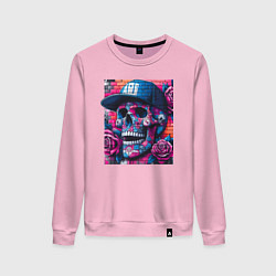 Женский свитшот Череп в бейсболке - граффити