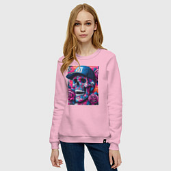 Свитшот хлопковый женский Череп в бейсболке - граффити, цвет: светло-розовый — фото 2