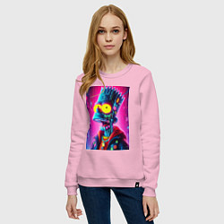 Свитшот хлопковый женский Cyber Bart Simpson - neon glow ai art, цвет: светло-розовый — фото 2