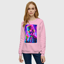 Свитшот хлопковый женский Cyber skeleton of Bart Simpson - neon glow, цвет: светло-розовый — фото 2