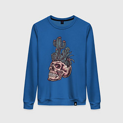 Свитшот хлопковый женский Кактус в черепе, цвет: синий