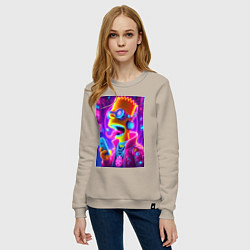 Свитшот хлопковый женский Кибер Барт с пирсингом на языке - неоновое свечени, цвет: миндальный — фото 2