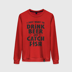 Свитшот хлопковый женский Я хочу пить пиво и ловить рыбу, цвет: красный