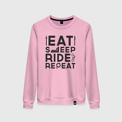 Свитшот хлопковый женский Eat sleep ride repeat, цвет: светло-розовый