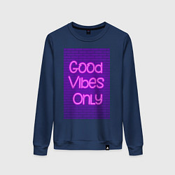 Женский свитшот Неоновая надпись good vibes only и кирпичная стена