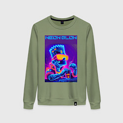 Свитшот хлопковый женский Bart Simpson - neon fantasy ai art, цвет: авокадо