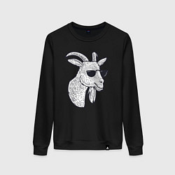 Свитшот хлопковый женский Козлик в очках, цвет: черный