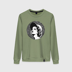Свитшот хлопковый женский Ретро -лицо девушки шестидесятых, цвет: авокадо