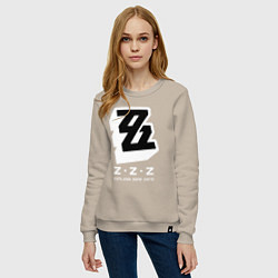 Свитшот хлопковый женский Zenless zone zero лого, цвет: миндальный — фото 2