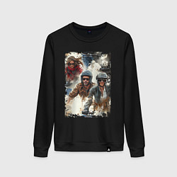 Свитшот хлопковый женский Мотокросс -акварель, цвет: черный