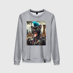 Свитшот хлопковый женский Чувак пантера панк с фотоаппаратом - нейросеть, цвет: меланж