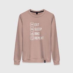 Свитшот хлопковый женский Eat sleep bike repeat, цвет: пыльно-розовый