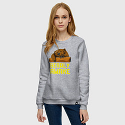 Свитшот хлопковый женский Bearly awake, цвет: меланж — фото 2