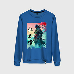 Свитшот хлопковый женский Japanese samurai - ghost of Tsushima sketch, цвет: синий